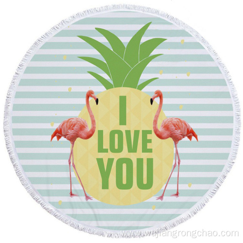 Quick Drying Flamingo Colored Printed Circular Beach Towel